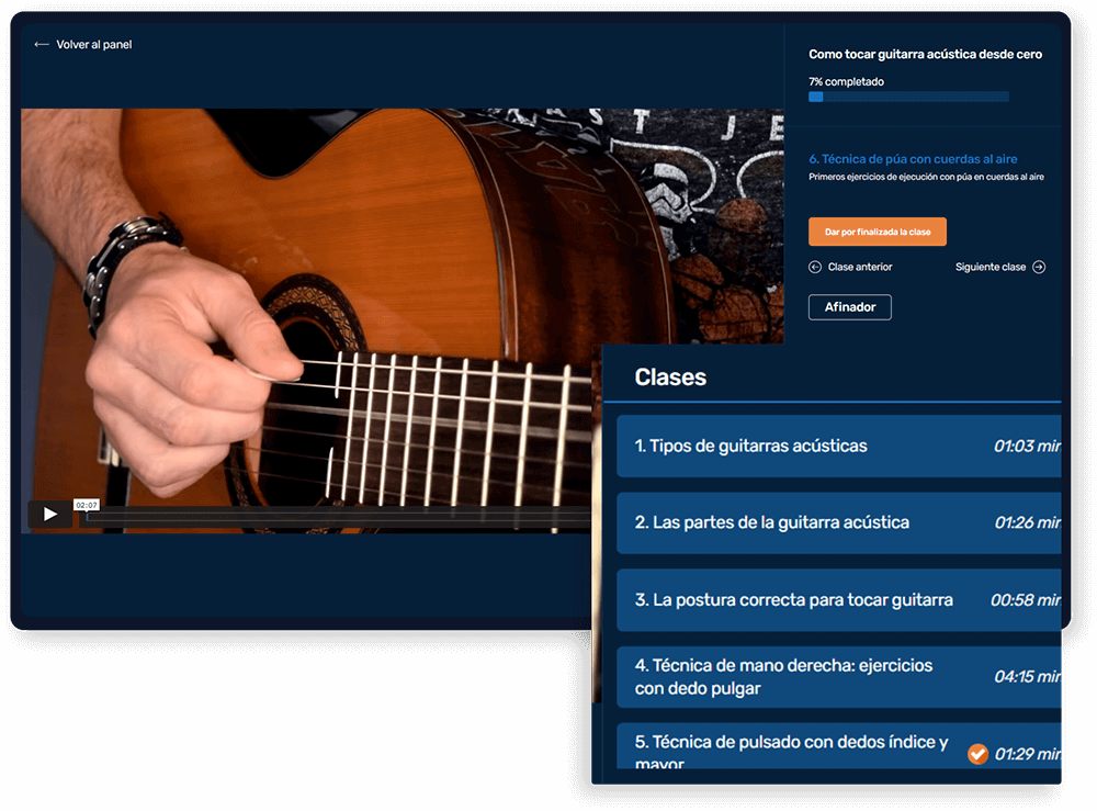 Pantalla de lecciones y niveles
